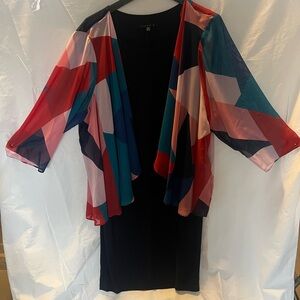 Tiana B. Navy Blue Dress with Multicolor Geometric Overlay